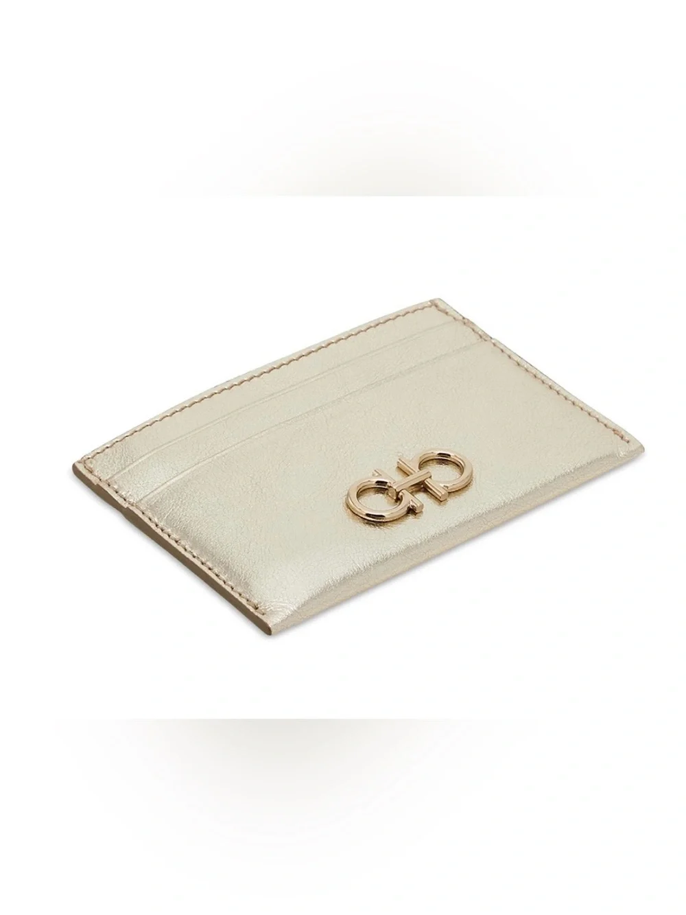 NWT FERRAGAMO Gancini Metallic Leather Card Holder
